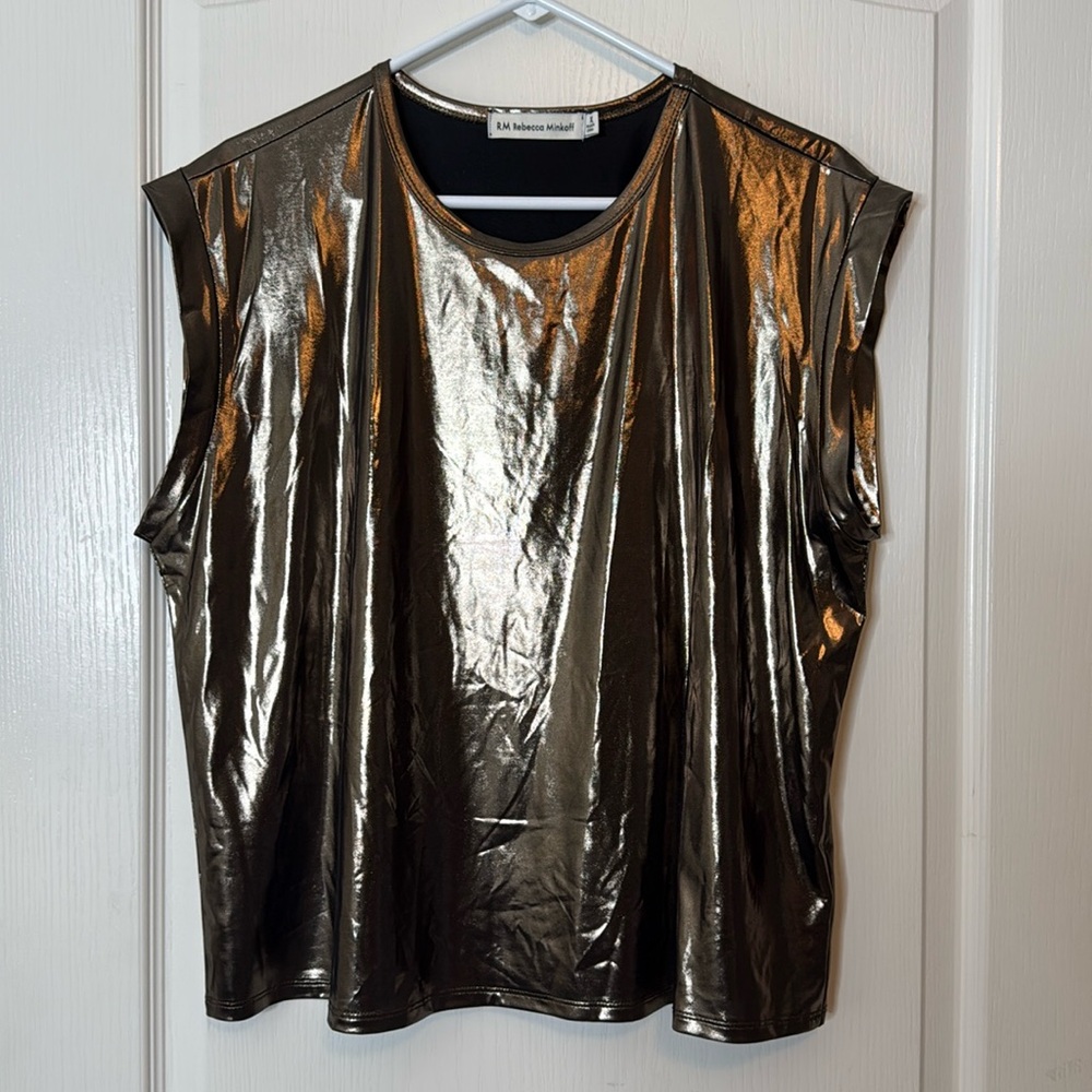 Rebecca Minkoff Bronze Metallic Cap Sleeve Top XL